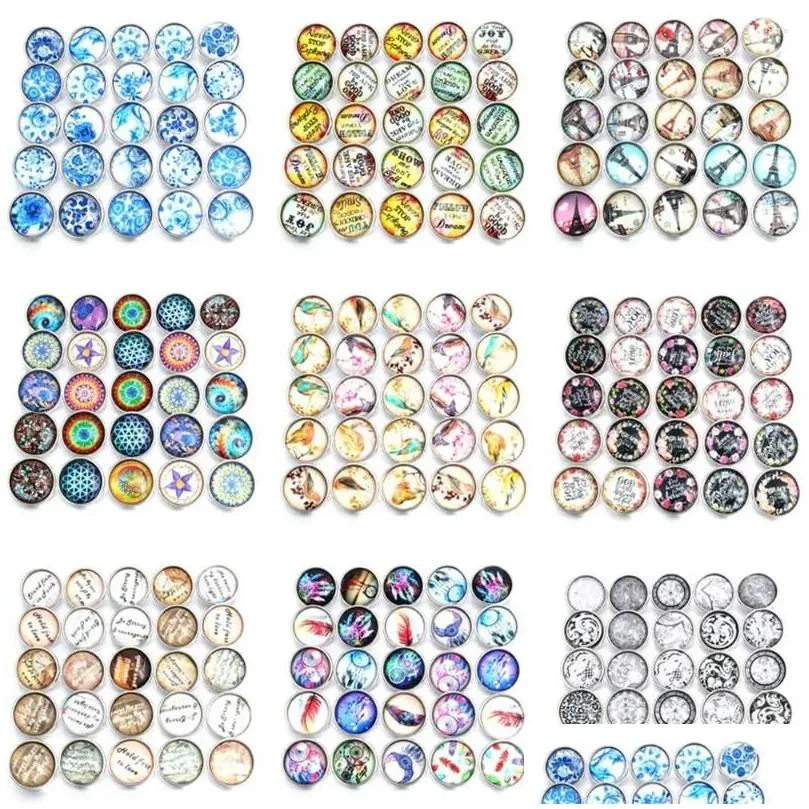 Charm Bracelets 10pcs/lot Mixed Snap Jewelry Faceted Flower Glass Charms 18mm Button For Snaps Bracelet ZB426