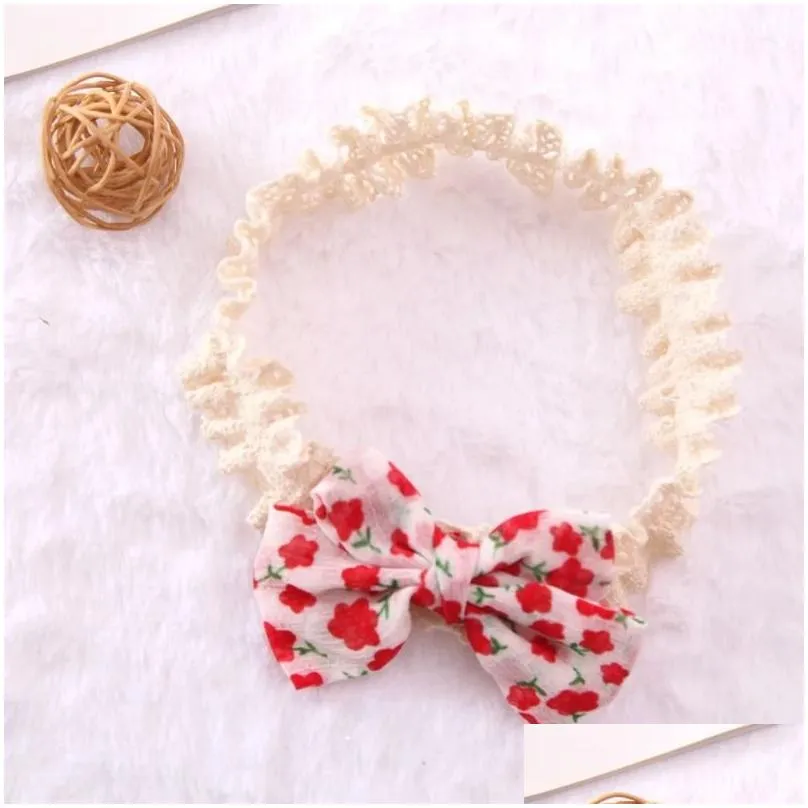 Floral Printed Chiffon Bow Lace Headband Baby Girls Korea Style Hair Accessories Kids Spring Summer Headbands Infant Hairband