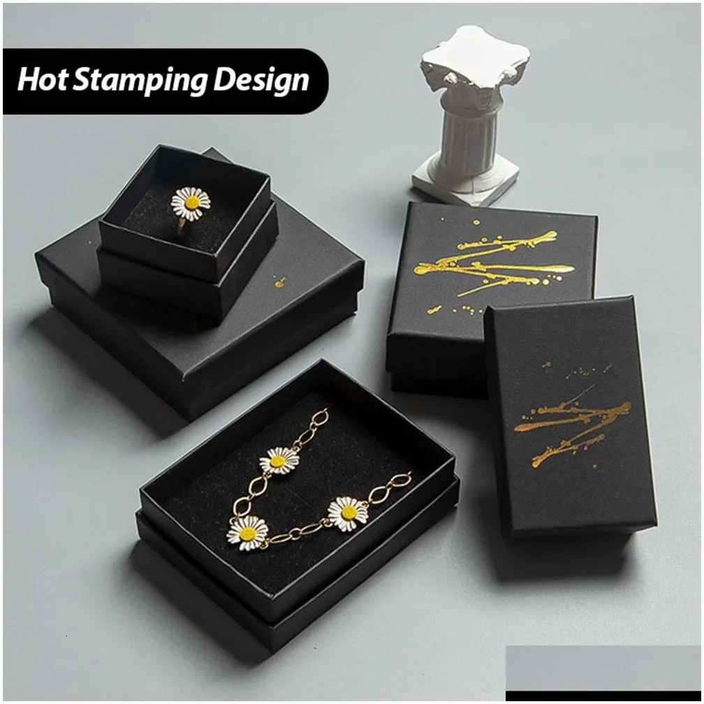 Jewelry Boxes Stam Cardboard Box Rec Square Feather Letter Printed For Ring Necklace Earring Bracelet Gift Packing Case Drop Delivery Dh5Bd
