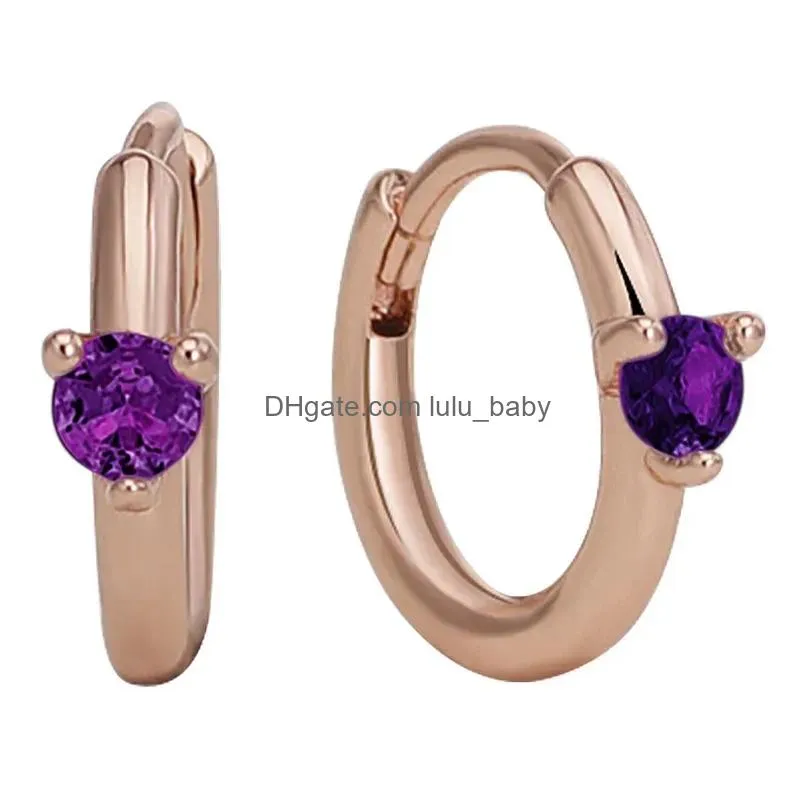 stud earrings original 925 sterling silver rose pink purple solitaire huggie with crystal hoop for women jewelry