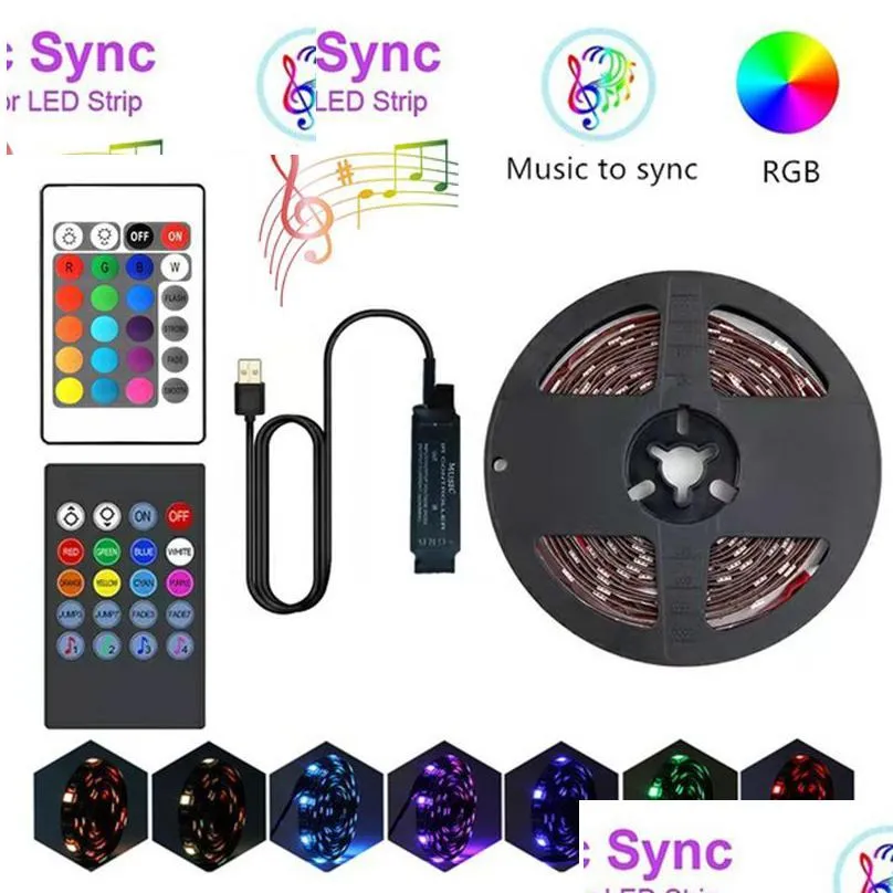 led strip light rgb 5050 lamp music sync color app controlled lead lights tv background lighting 1m 2m  4m 5m