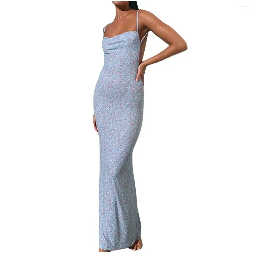 Casual Dresses Women Sexy Vintage Satin Maxi Dress Chic Tube Backless Spaghetti Strap Bodycon Long Y2K Floral Printed Sundress