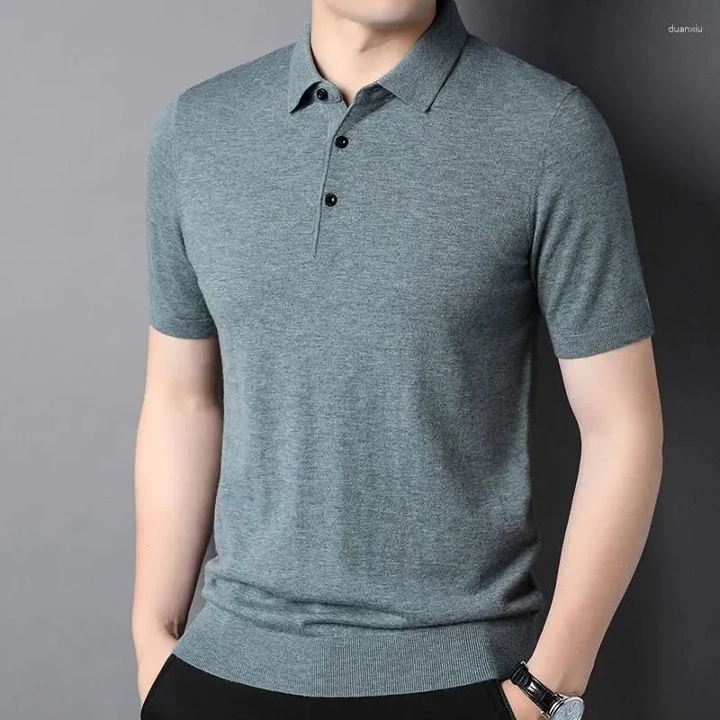 Men`s Polos Polo Collar Thin Short Sleeve Sweater Pure Wool Spring And Summer Knitted Shirts
