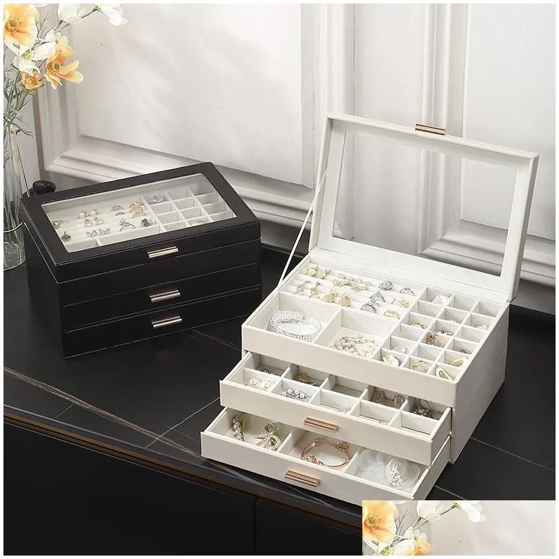 Jewelry Boxes Size S/M/L Organizer Display Travel Jewellery Case Portable Box Pu Storage Earring Holder Drop Delivery Dhwz8