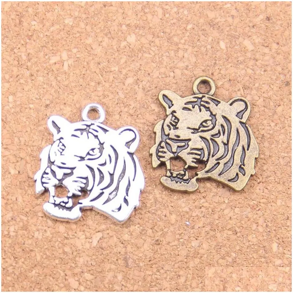 27pcs Antique Silver Bronze Plated roaring tiger head Charms Pendant DIY Necklace Bracelet Bangle Findings 27 24mm245S