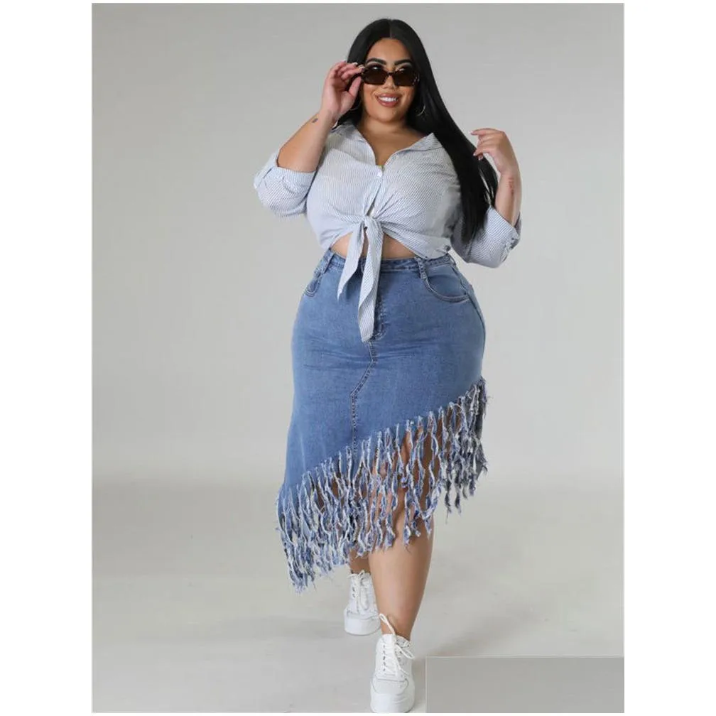 wmstar Plus Size Only Skirts Women`s Clothing Denim Maxi with Tassel Sexy Bodyc New In Outfits Wholesale Dropship 2023 o47q#