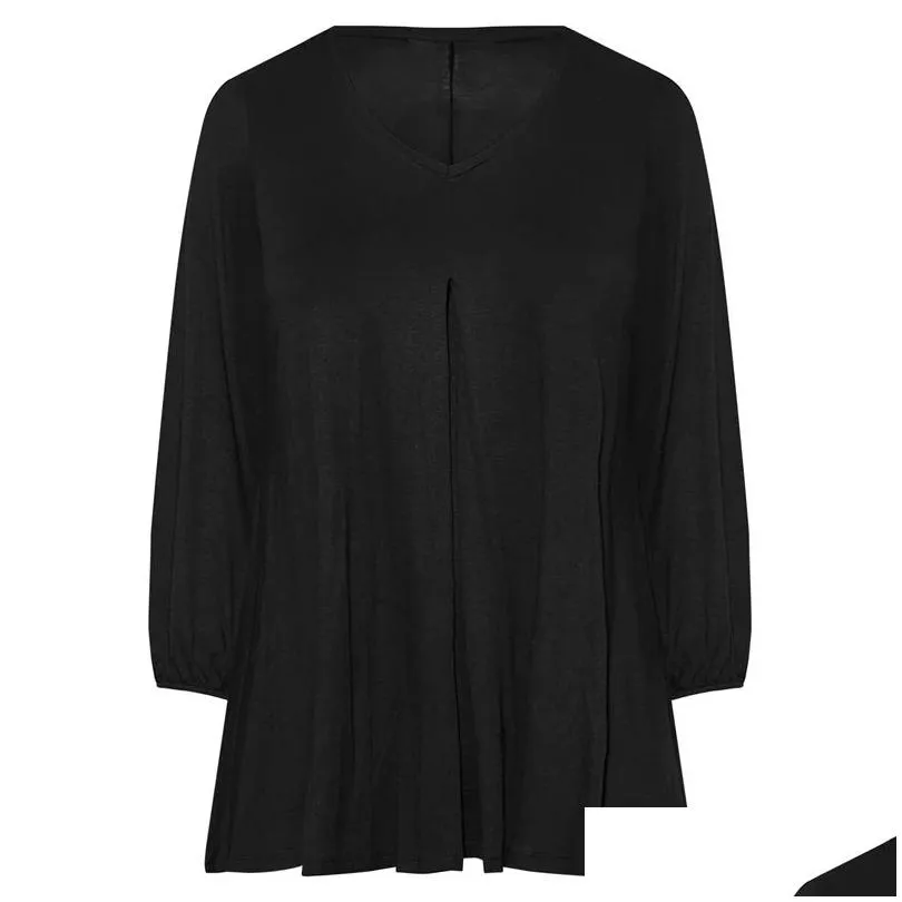 Tops Plus Size Long Sleeve Spring Autumn Elegant Swing Top Women Pleated Front Loose Black Tunic Large Size Casual Blouse 6XL 7XL 8XL