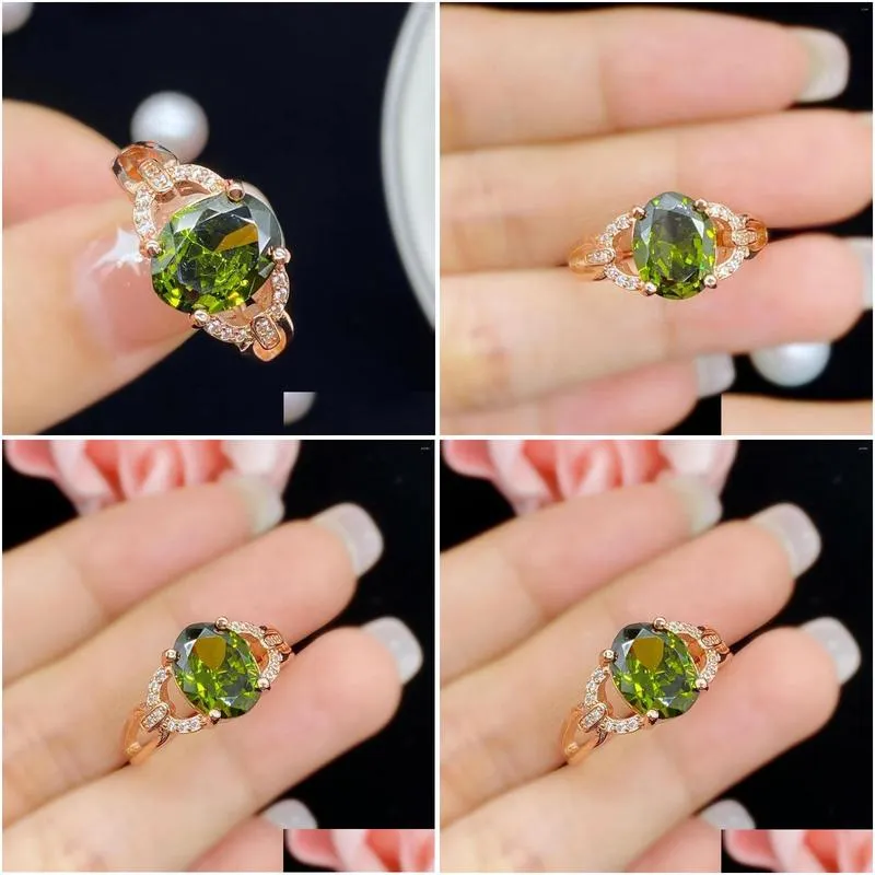 Cluster Rings Style Oval Imitation Grandmother Olive Green Tourmaline Open Ring Drop Delivery Dhghe