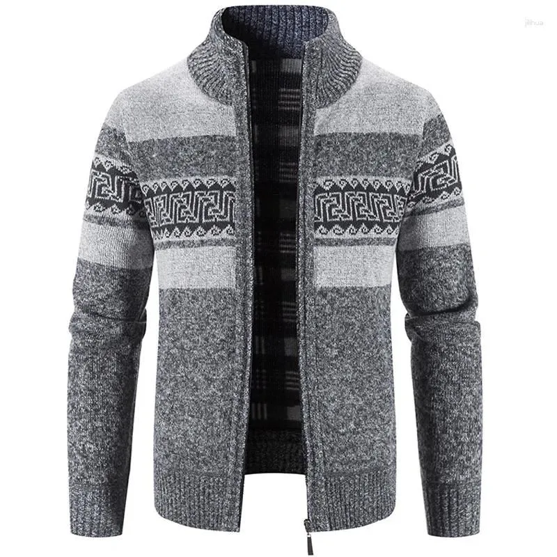 Men`s Sweaters Men Cardigan 2024 Autumn Winter Color Matching Jacket Casual Male Clothing Turtleneck Sweater Plush Thickened Coat
