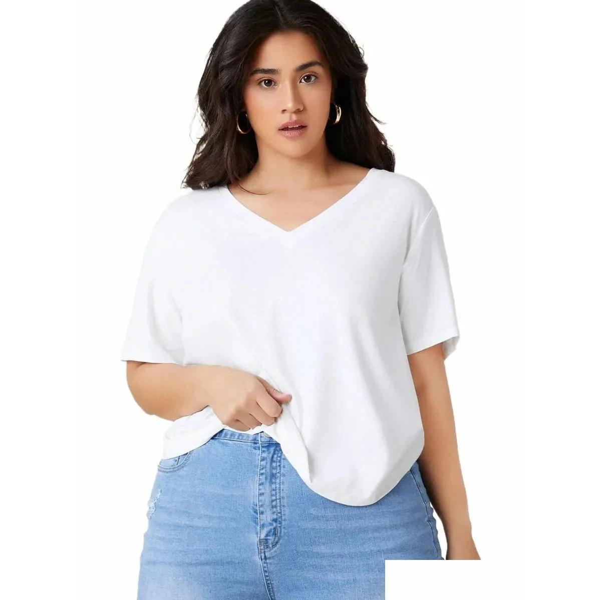 plus Size Short Sleeve Summer Easy Comfort Tops Tunic Women Jersey Relaxed-Fit V-Neck Lgline T-Shirt Big Size Blouse 5XL 6XL m1wT#