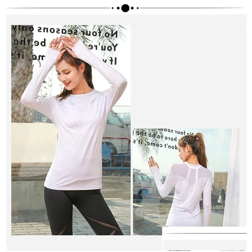 Sport Shirt Women Fitness Yoga Top Long Sleeve Sexy Mesh Patchwork Breathable Gym Clothing Quick Dry Running Tshirt5561416