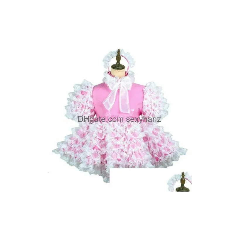 lockable baby pink pvc sissy maid mini dress01234567979476001748136