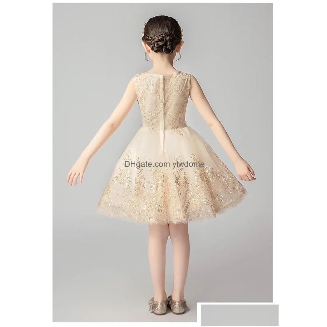 Girl`S Dresses Girls Beads Sequin Golden Tle Flower Girl Dress Wedding Party Beauty Pageant Clothes Kids Princess First Communion Gown Dhrhq