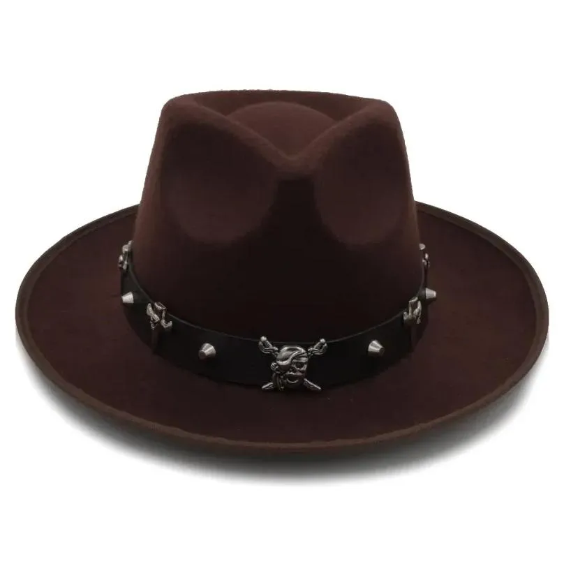 Berets Fashion Men Felt Fedora Hat For Winter Autumn Fascinat Jazz Gentleman Sombrero Dad Punk Pirate Belt Size 58Cm Drop Delivery Dhnxe