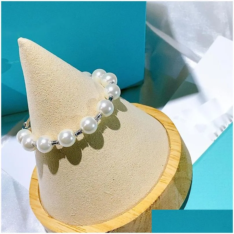 925 Silver Pearl Bracelets Strands women Simple Summer Bracelet Designer Beaded No Box267k