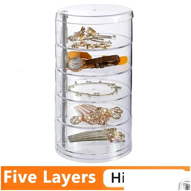 Jewelry Boxes Rotating Storage Box Makeup Rack Bracelet Earring Round Plastic Organizer Holder Display With Er Drop Delivery Dhl0N