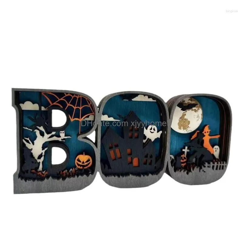 Decorative Objects & Figurines Halloween Style Wooden Crafts Creative Design English Letter Decoration Holiday Party Home Ornaments Dr Dh0Qs