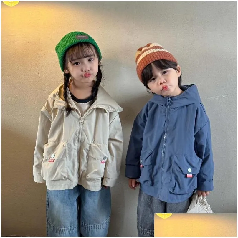 Jackets Children`s Clothing Girls` Casual Sprint Solid Color Work Jacket Boys` Hooded Coat Autumn 2024