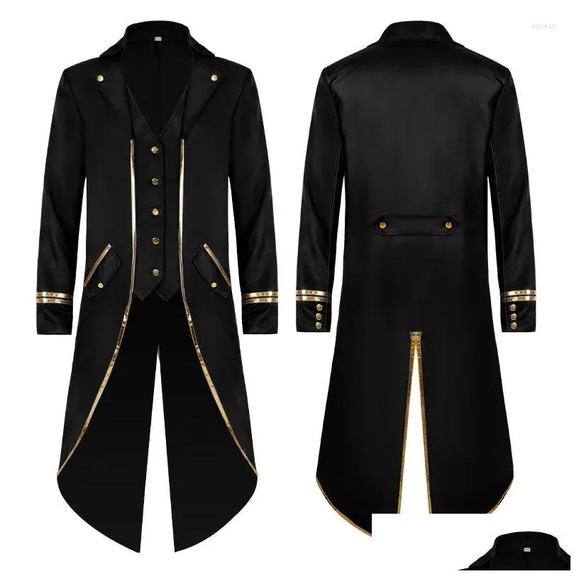 Men`s Trench Coats Retro Mid-length Coat Medieval Renaissance Steampunk Victorian Jacket Suit Blazer Stage Costume Tuxedo Clothing