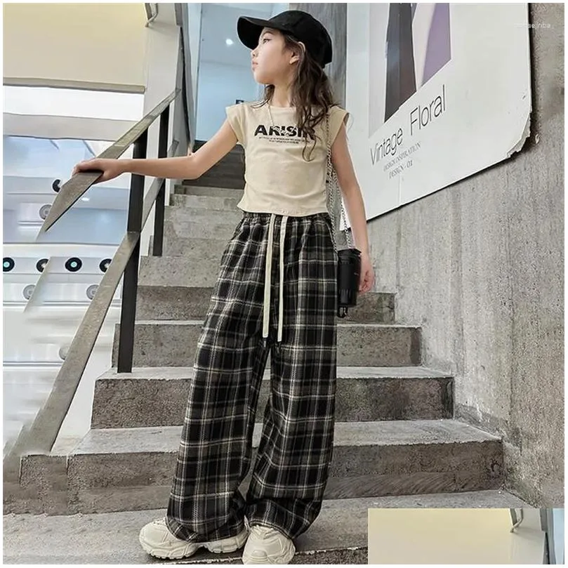 Trousers Girls` Spring Wide-leg Pants 2024 Chinese Children Korean Version Of Children`s Maillard Style Fashion 6-15 Y