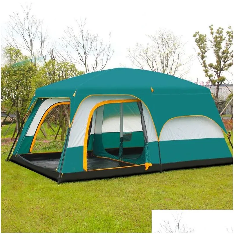 Shelters Large Size Ultralarge 6 10 12 Double Layers Outdoor 2living Rooms and 1hall Family Camping Tourist Tent In Top Quality Big