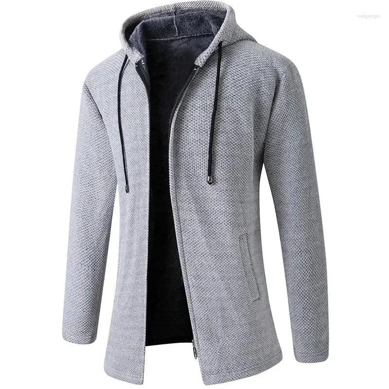 Men`s Sweaters Coat Autumn Knitted Drop Warm Casual Winter Long Zipper Male Pocket Hooded Sleeve Cardigan Thick Sweater Spacious