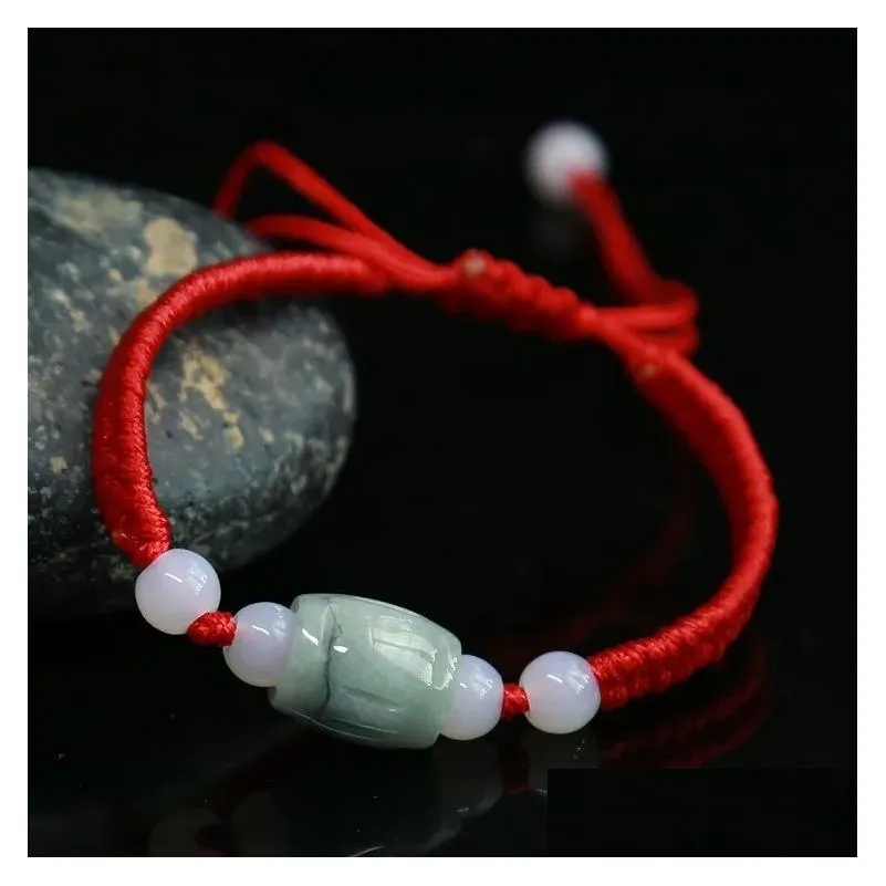 Charm Bracelets Indusleaves Fashion Jewelry Red Rope Jade Vintage Ethnic Style Men Women Couple Bracelet