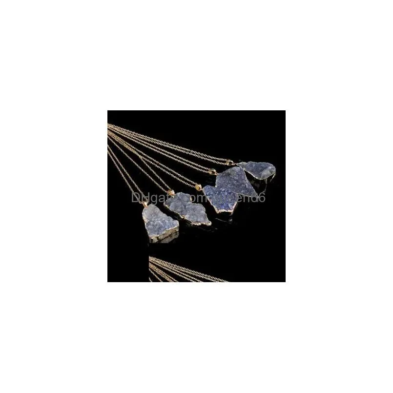 Pendant Necklaces Irregar Natural Stone Quartz Druzy Crystal Healing Point Chakra Bead Gemstone For Women Fashion Jewelry In Drop Deli Dhg1C