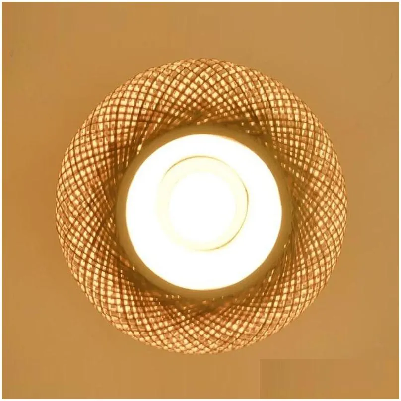 Ceiling Lights 32/40/50Cm Bamboo Wicker Rattan Round Woven Lighting Fixture Natural Japanese Country Vintage F Mount Plafon Lamp Drop Dhf28