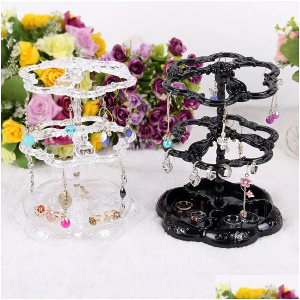 Jewelry Boxes Rotating Organizer Plastic Display Stand Rack Clear Dish Holder For Earrings Necklace Bracelet Pendant Drop Delivery Dhsuw