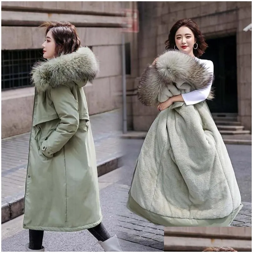 Women`S Down & Parkas Womens Greller 2021 Fashion Long Winter Coat Women Clothing Wool Liner Hooded Slim With Fur Collar Warm Jacket D Dhluw