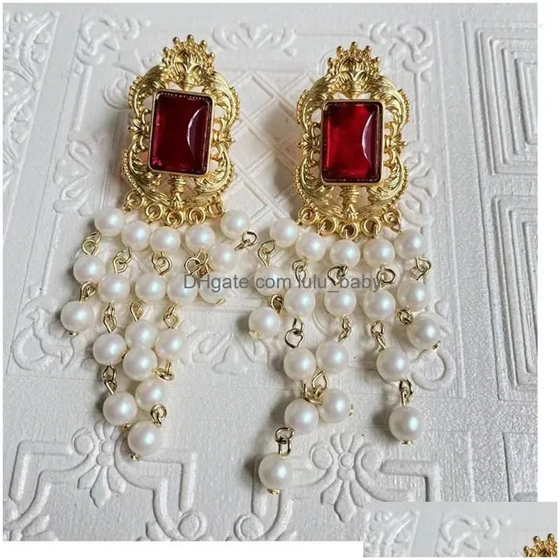 stud earrings vintage court style pearl fringed elegance