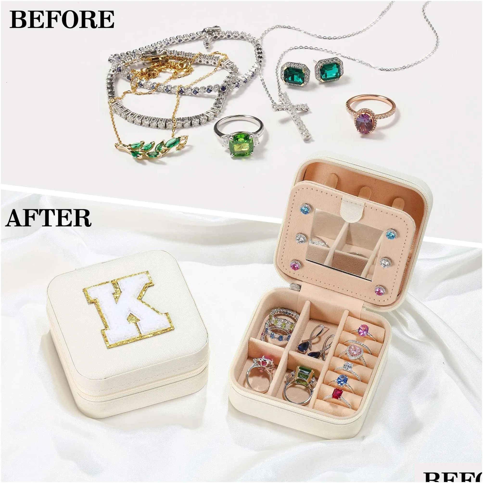 Jewelry Boxes White Color Travel Case Personalized Gifts Birthday For Women Christmas Teens Girls Initial Letters Drop Delivery Packin Dhfu5