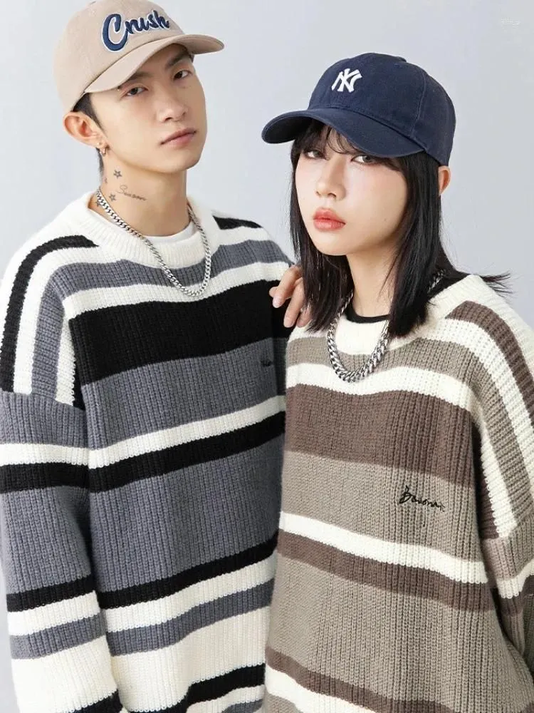 Men`s Sweaters Japanese Style Striped Sweater Fall And Winter Models Retro Versatile Pullover Thick Needle Loose Fashion Trend