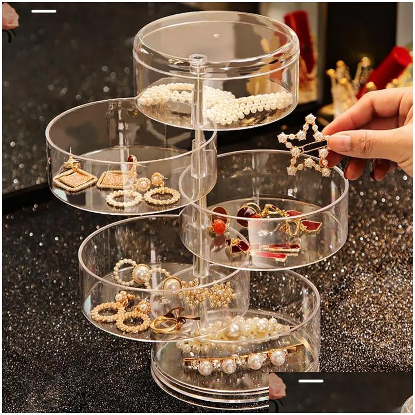 Jewelry Boxes Rotating Storage Box Makeup Rack Bracelet Earring Round Plastic Organizer Holder Display With Er Drop Delivery Dhl0N