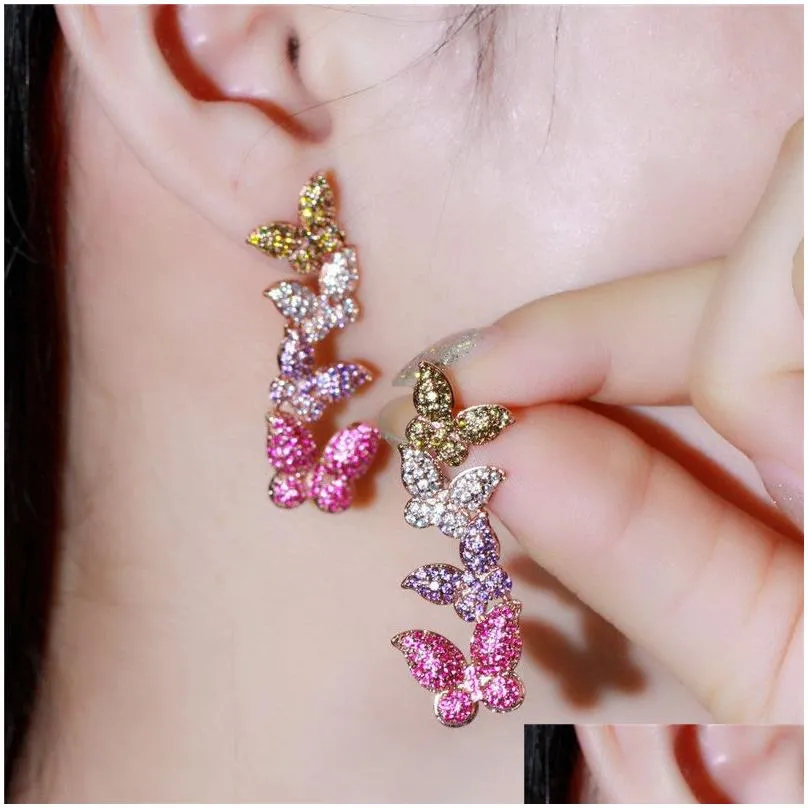 Charm Fashion Vintage Butterfly Earrings Designer White Aaa Cubic Zirconia Rose Gold Copper Earring 925 Sterling Sier Post Jewelry F Dhfaj