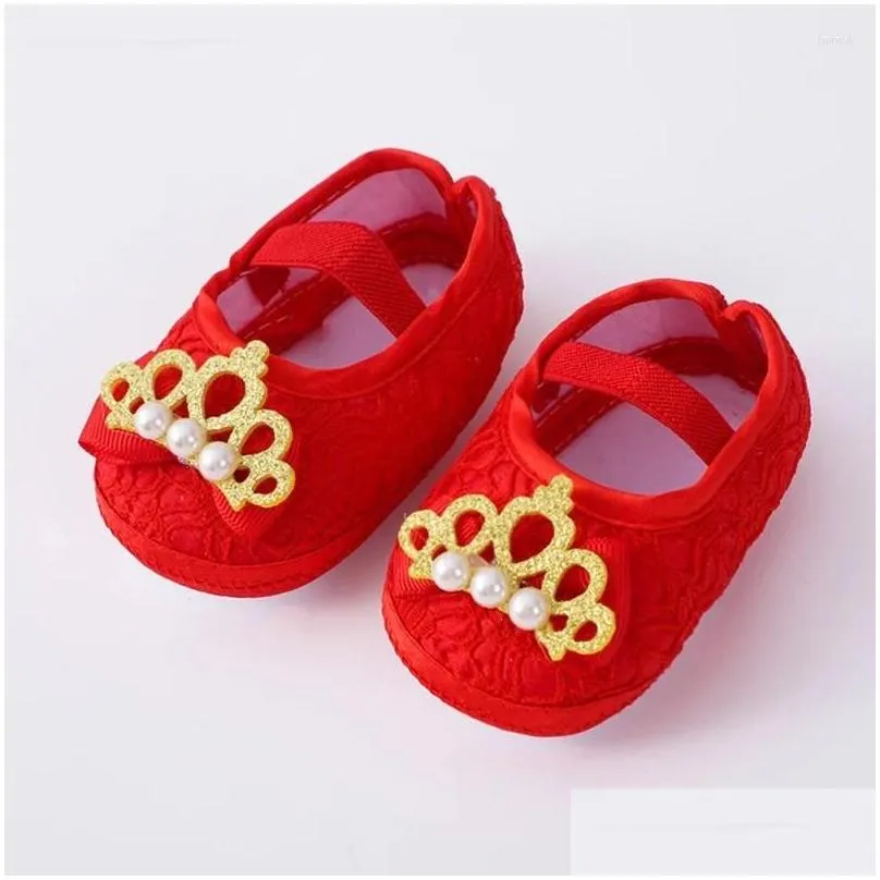 First Walkers Born Girl 0-12Months Baby Shoes Spring Sweet Crown Princess Infant Girls Crib Drop Delivery Ot8Wc