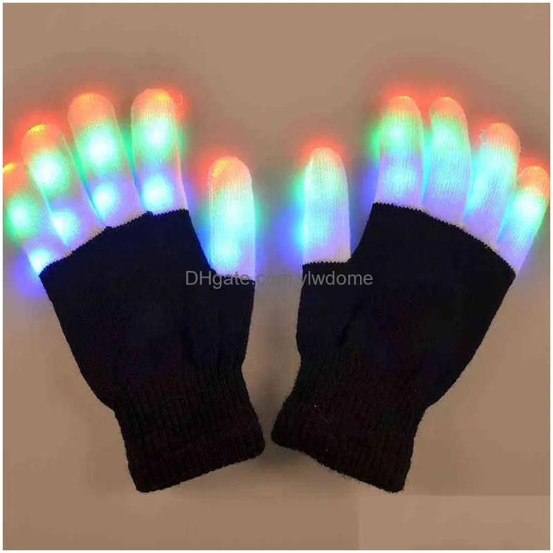 Led Light Sticks Rave Flashing Gloves Glow 7 Mode Up Finger Tip Lighting Pair Black New Y2201059938793 Drop Delivery Toys Gifts Lighte Dhfrt