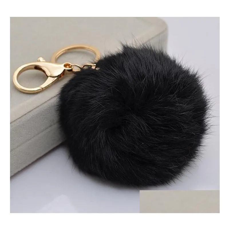 Keychains & Lanyards Real Rabbit Fur Ball Keychain Soft Lovely Gold Metal Key Chains Pom Poms P Car Keyring Bag Earrings Accessories Dh3Cb