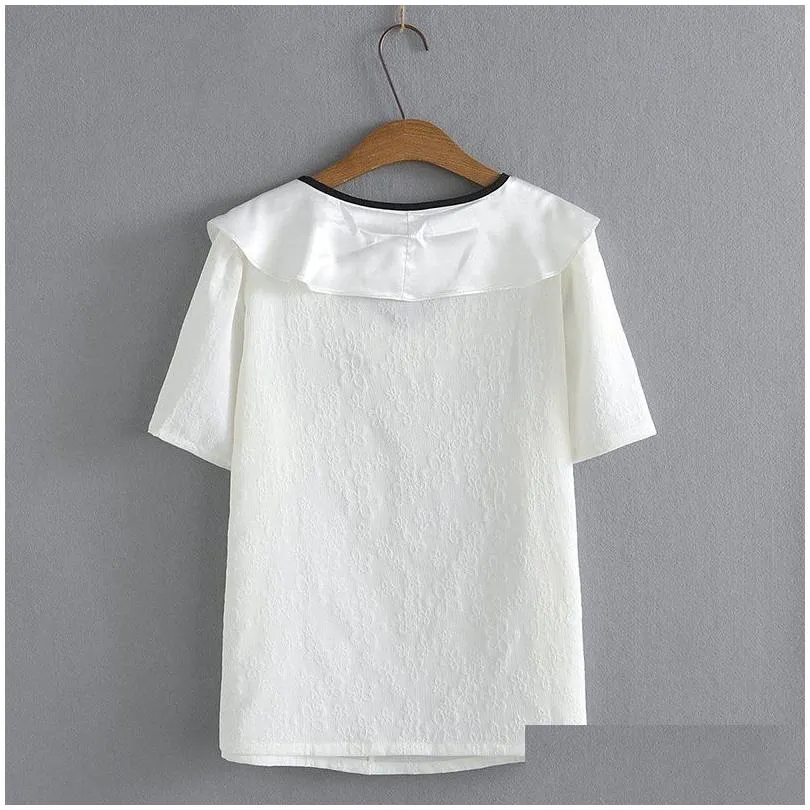 new 2022 Ladies Summer Plus Size Tops For Women Large Blouse Short Sleeve Loose Cute White Chiff Shirt 4XL 5XL 6XL H754#