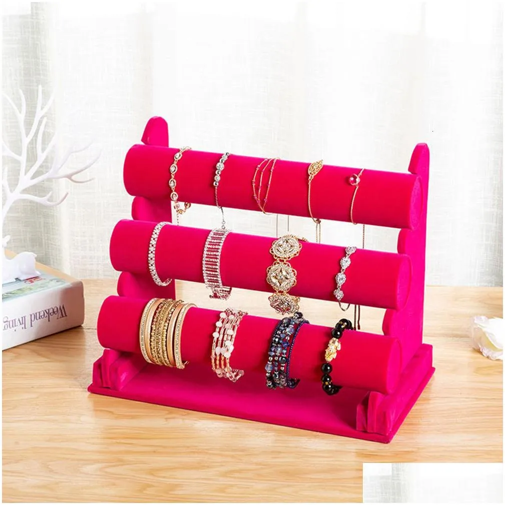 Jewelry Boxes Vintage Portable Veet Bracelet Bangle Chain Tbar Rack Watch Organizer Hard Display Stand Holder 1/2/3Tier Drop Delivery Dhvrs