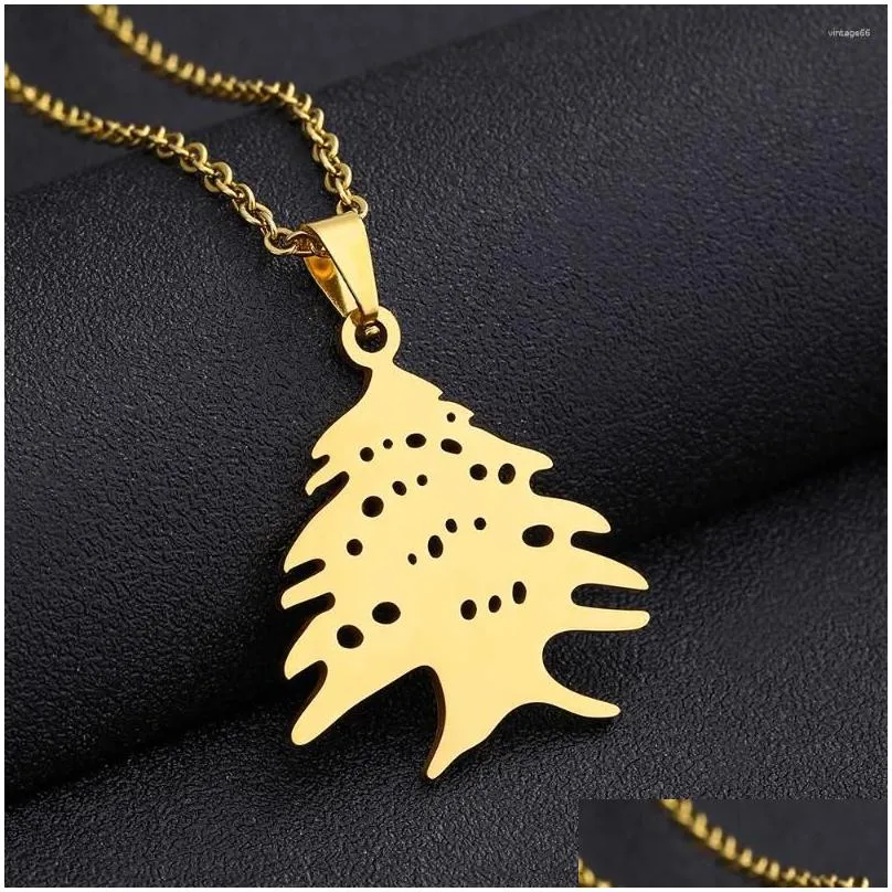 Pendant Necklaces Lebanon Map Cedar Tree Flag Necklace Stainless Steel Gold/Steel Color Men Women Ethnic Jewelry Drop Delivery Dhycz