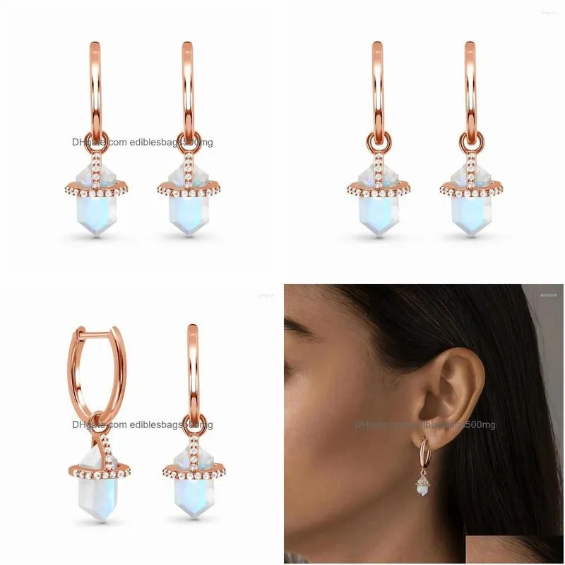 Dangle Chandelier Earrings Six-Sided Diamond Moonstone Rose Gold Long Womens Design Sense Fashion Drop Delivery Jewelry Earring Dh0Gz