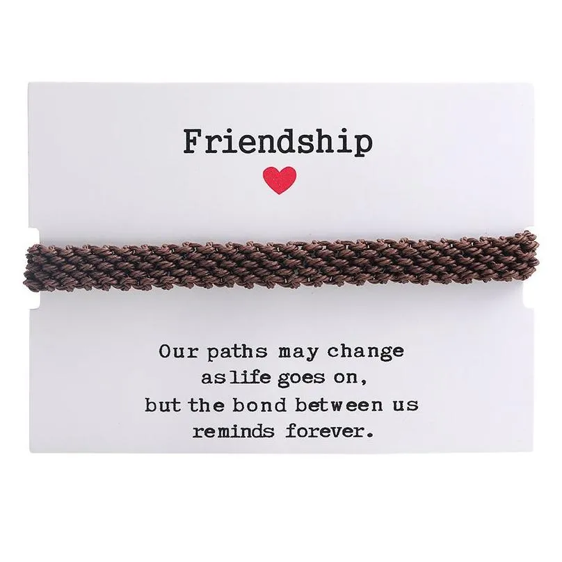 fashion friendship charm bracelets for women handmade woven braided bracelet with paper card adjustable bohemian style wax rope bangles pulseras mens gift