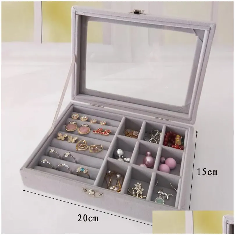 Jewelry Boxes Veet Glass Ring Earring Display Organizer Box Tray Holder Storage Case 230505 Drop Delivery Dh0Mi