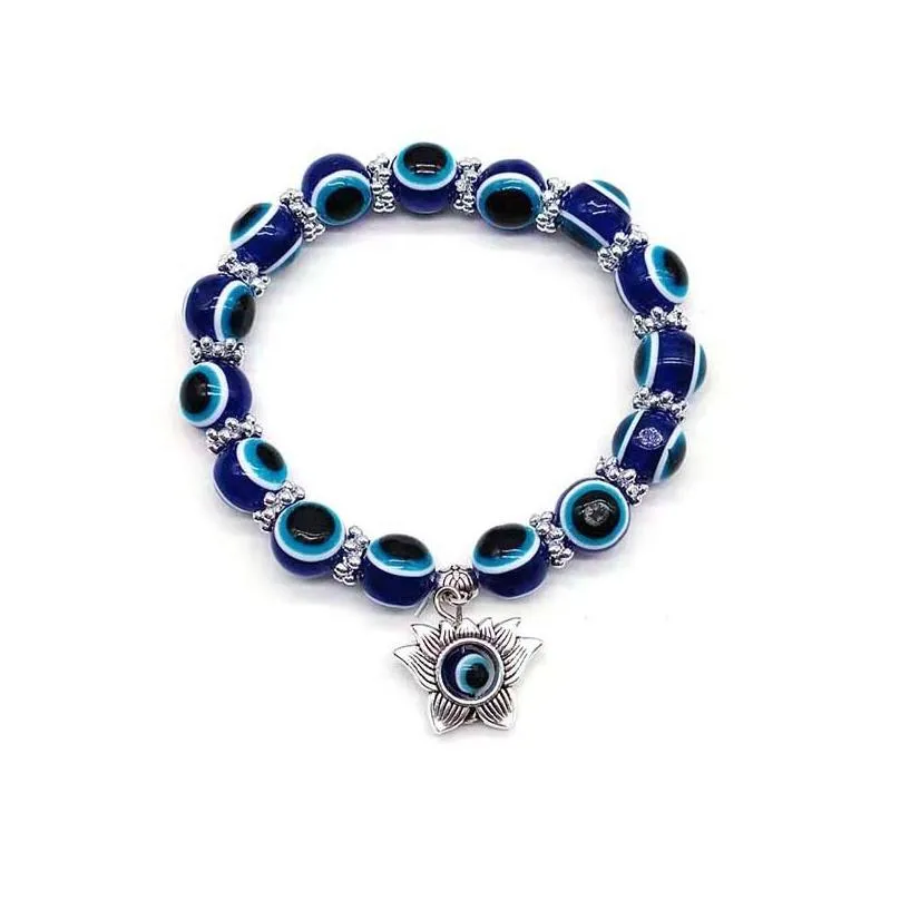 evil eyes bracelets for women beaded strands butterfly elephant fatima hand flower owl turtle pendant charm fashion stretch bangle men resin blue beads jewelry