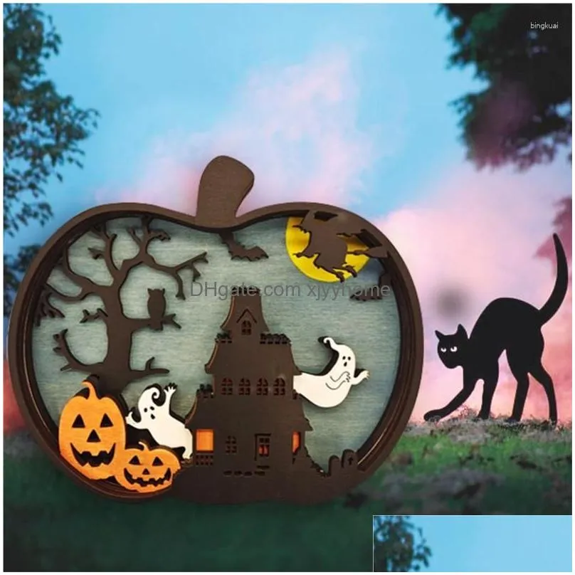 Decorative Objects & Figurines Halloween Style Wooden Crafts Creative Design English Letter Decoration Holiday Party Home Ornaments Dr Dh0Qs