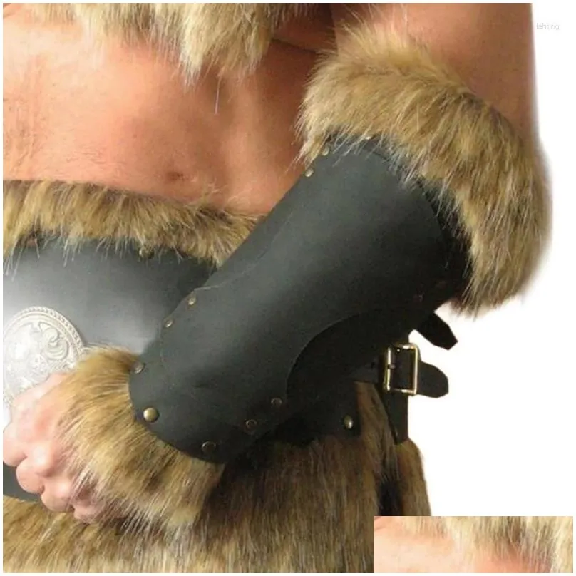 Knee Pads Men Furred Gauntlet Wristband For Parties Festivals Industrial Age Costume Brown Medieval Cosplay
