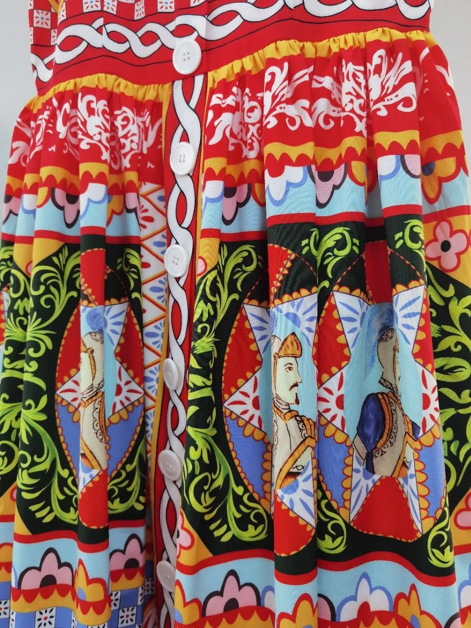 Women`s Runway Dresses Spaghetti Straps Printed Ruffles Buttons Detailing Hidden Zipper Elegant Autumn Dress Vestidos
