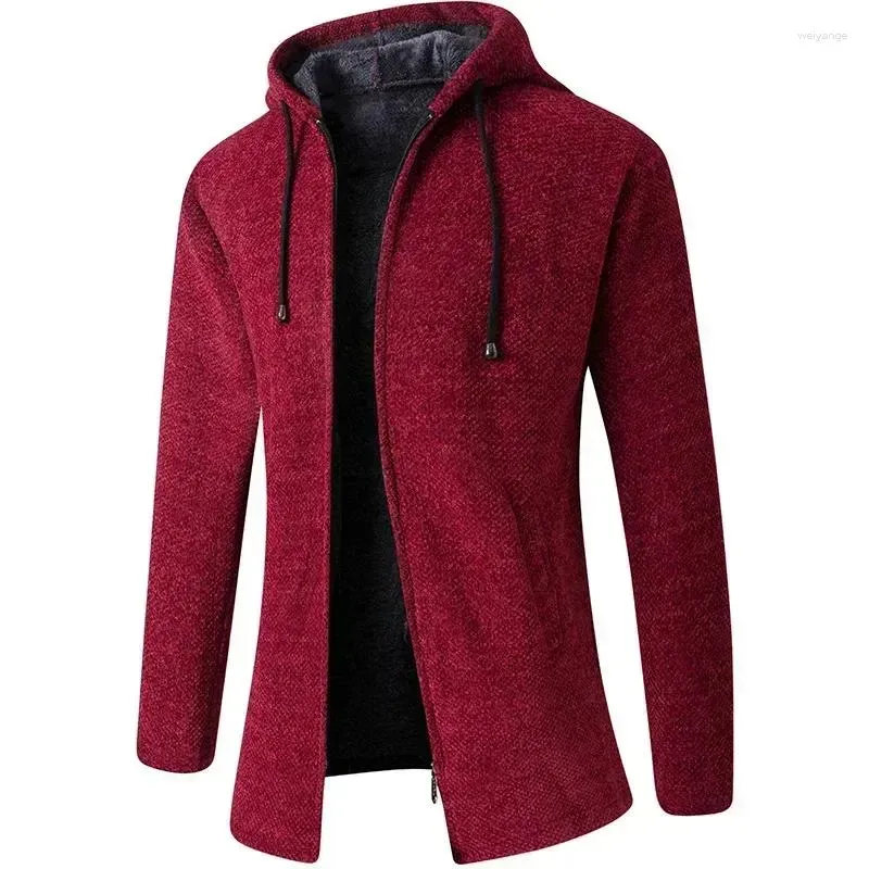 Men`s Sweaters Coat Autumn Knitted Drop Warm Casual Winter Long Zipper Male Pocket Hooded Sleeve Cardigan Thick Sweater Spacious